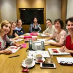 Adult expat professionals and corporate executives attending an interactive small group Mandarin Chinese class at Nihao Language Education in Central Hong Kong.